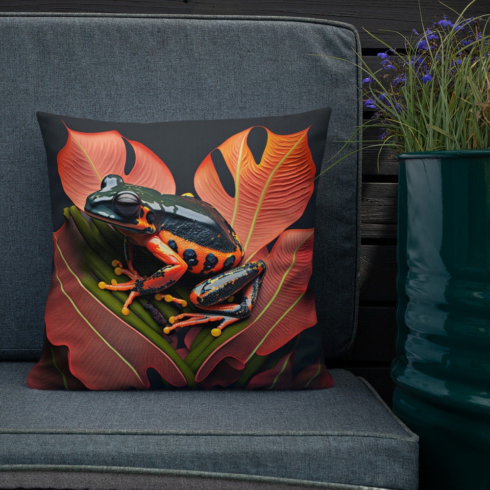 Strawberry Poison Dart Frog Decorative Pillow  Vibrant Colors and Int –  Unreal Image Studio