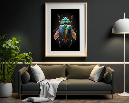 Turquoise Beetle Fine Art Photography Print - High-Resolution Macro Photography - Iridescent Beetle - Nature Wall Art - Instant Download